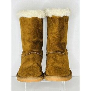 Rampage Girls Suede Winter Boots Kids Size 4 Nancy Faux Fur Lining Lace Up Back